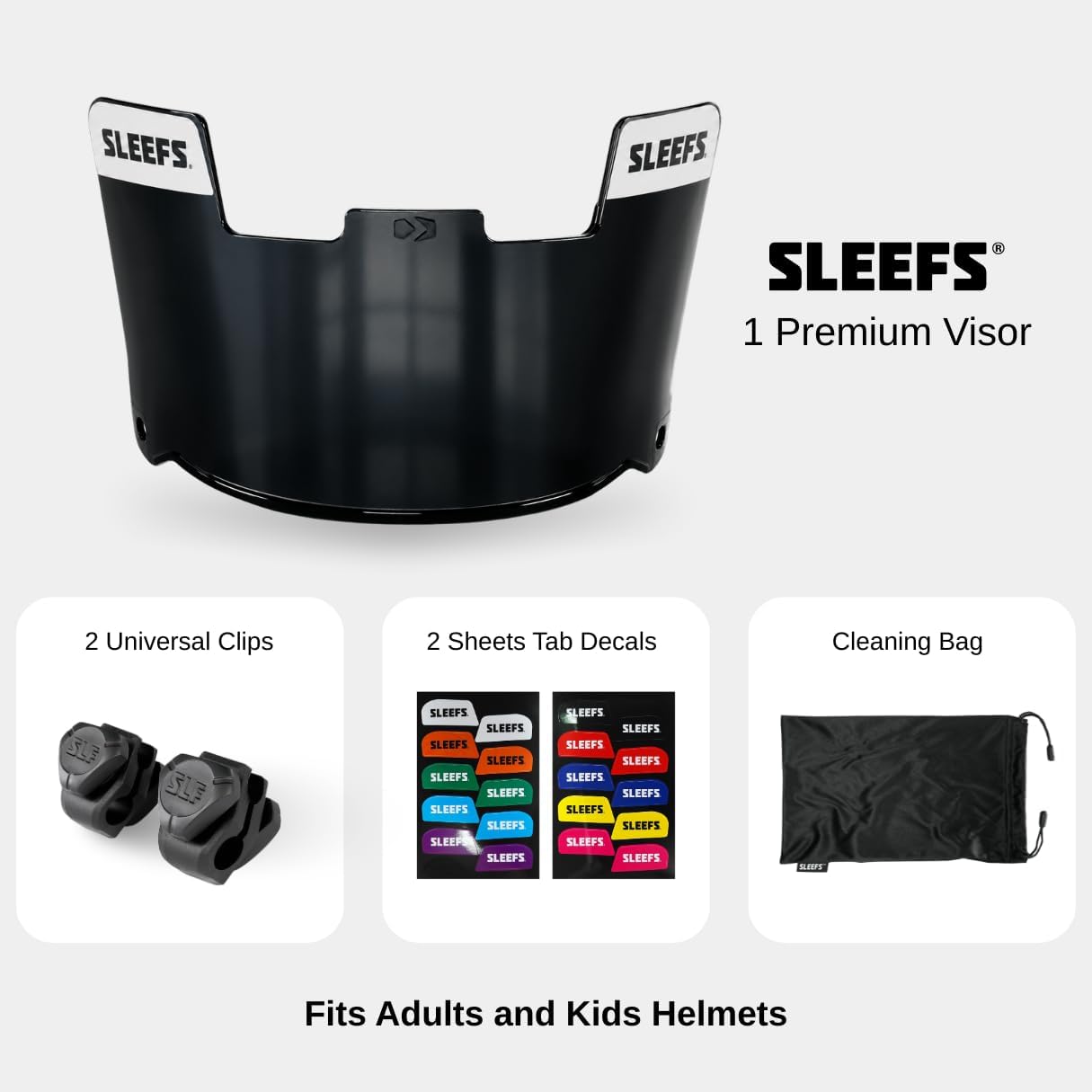 SLEEFS Clear Football Visor for Helmet - Professional Football Visor - Face & Eye Shield - Fits Youth & Adult Helmets - Includes Quick Visor Clips
