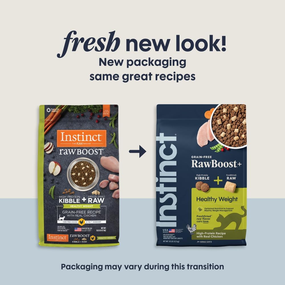 Instinct RawBoost, Dry Cat Food + Freeze Dried, Real Chicken, 10 lb Bag | High-protein kibble with FreshDried raw bites, grain-free, cage-free chicken recipe, minimally processed, complete nutrition