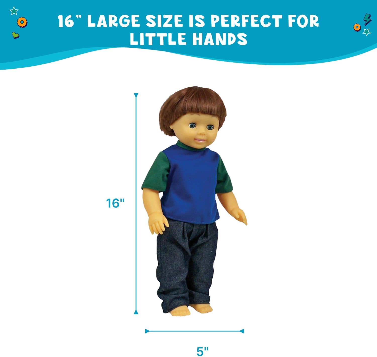 Get Ready Kids Caucasian Boy Doll - 16 inch Realistic Vinyl Poseable Doll | Imaginative play boy doll with movable limbs, rooted hair
