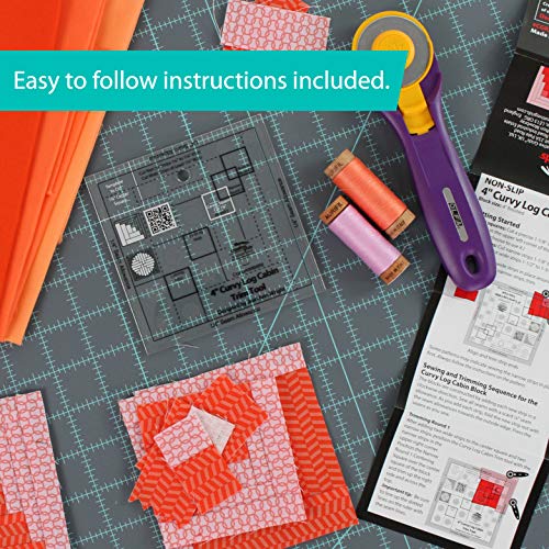 Creative Grids 4in Curvy Log Cabin Trim Tool Quilt Ruler – CGRJAW6MINI – Made in USA, 4-1/2in x 4-1/2in, Non-Slip Grip Acrylic Quilting, Sewing