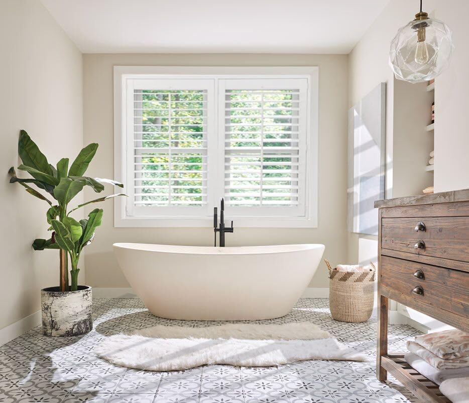 Plantation Shutters for Interior Windows, White, Faux Wood, Custom Made | Interior/Inside, Humidity-Resistant, Protect Privacy, Adjust light, for Bath