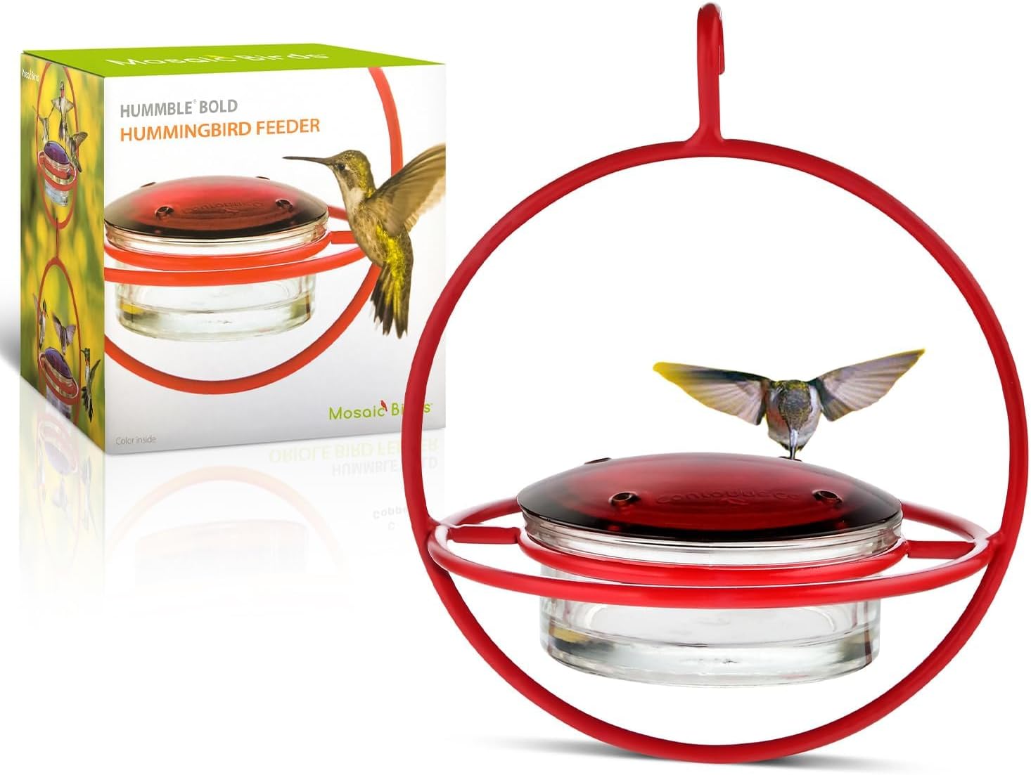 Hummingbird Feeder for Outdoors Hanging, 3.4 OZ Hummingbird Feeders, Glass Bowl with 4 Feeding Ports, Leak Proof Lid & Circular Perch, Bird Feeder (1, Red)