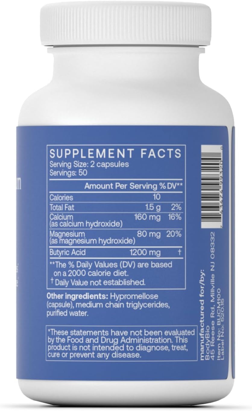 BodyBio Butyrate Calcium Magnesium - Postbiotic for Gut & Digestive Support | Gut Health, Digestive Support, Bloating, Gas & Constipation Relief, Leaky Gut Repair