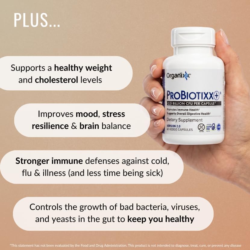 Organixx ProBiotixx+ Probiotic, 2.5B CFU Digestive Gut Health, 60cp | 2.5 billion CFU shelf-stable probiotics, supports digestive health