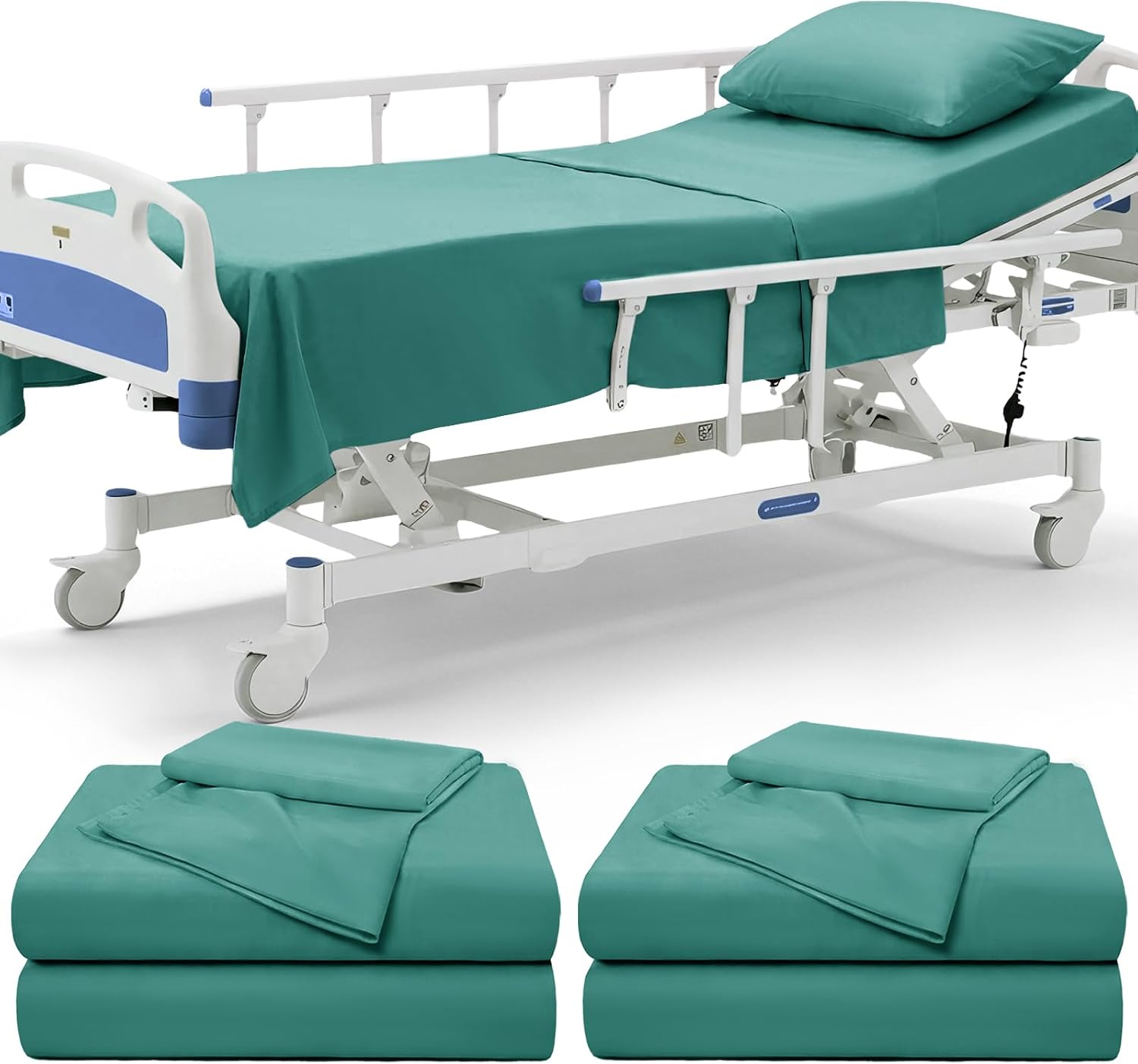 P Pothuiny 6 Piece Hospital Bed Sheet Set, White Brushed Microfiber | Soft Bed Sheets for Home/ Nursing/ Hospital Care Bed , 2 Deep Pocket Fitted Sheet 36"x80"+12", 2 Flat Sheet, 2 Pillowcases