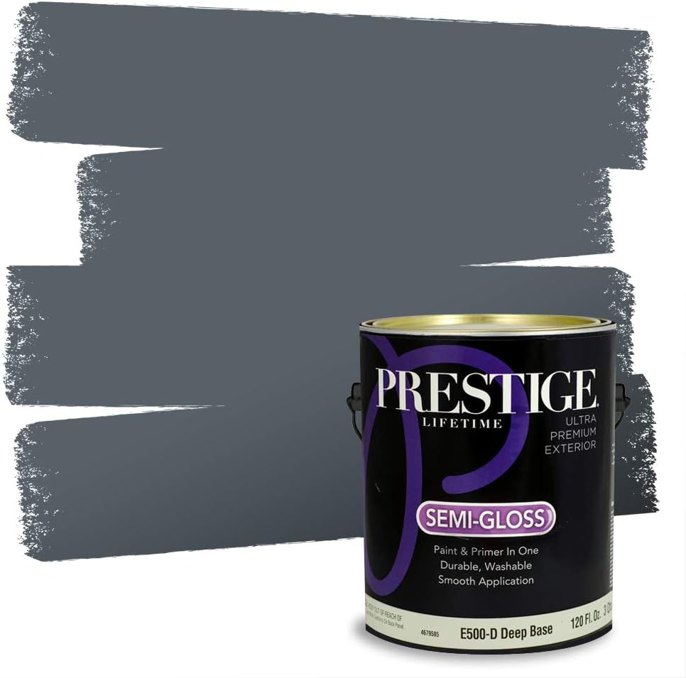 PRESTIGE Paints Exterior Paint and Primer In One, 1-Gallon, Satin, Comparable Match of Sherwin Williams* Tricorn Black*