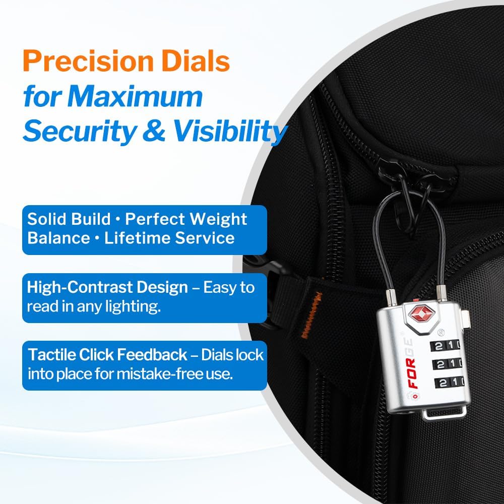 TSA Approved Cable Luggage Locks, Re-settable Combination with Alloy Body