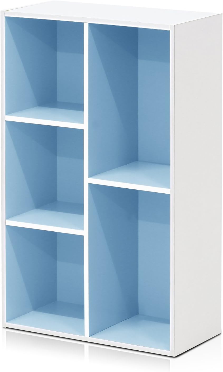 Furinno LUDER Book Shelf, 5-Cube Bookshelf, Reversible Bookcase, 9.4 x 19.5 x 31.5, Easy Assembly, for Living Room, Bedroom, Home Office, White