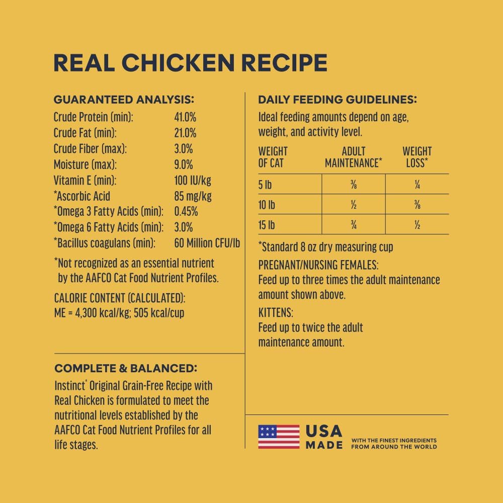 Instinct Original Dry Cat Food, Raw Coated Kibble, Real Chicken, 11 lb. Bag | Raw-coated kibble with cage-free chicken for strong muscles, digestive health, and healthy skin & coat, grain-free