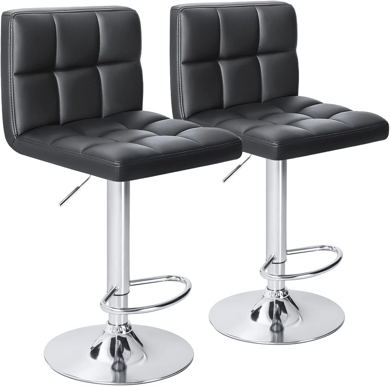 Homall Bar Stools Modern PU Leather Adjustable Swivel Barstools, Armless Hydraulic Kitchen Counter Bar Stool Extra Height Square Island Barstool with Back Set of 2 (Leather, White)
