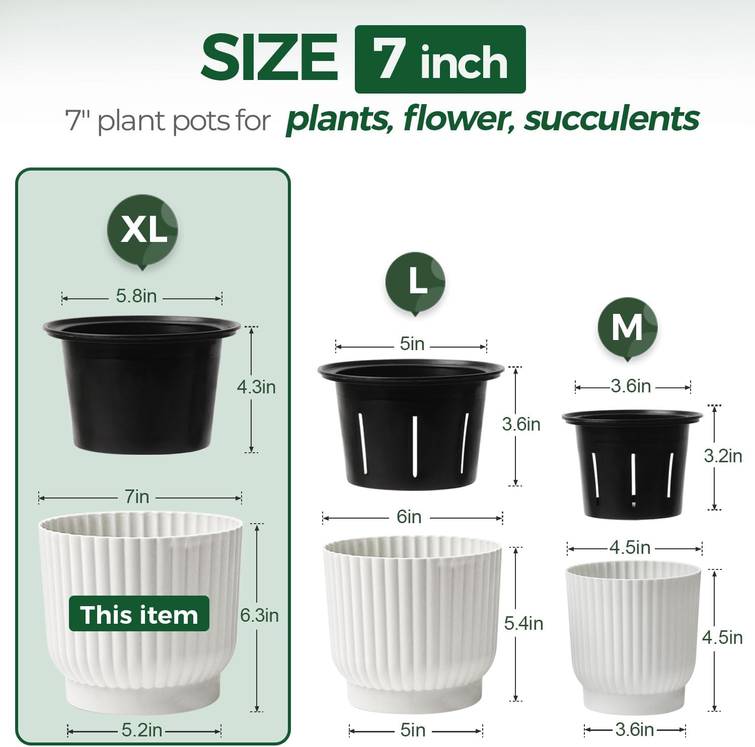 T4U Self Watering Pots for Indoor Plants, 4 Inch 6 Pack Planter White