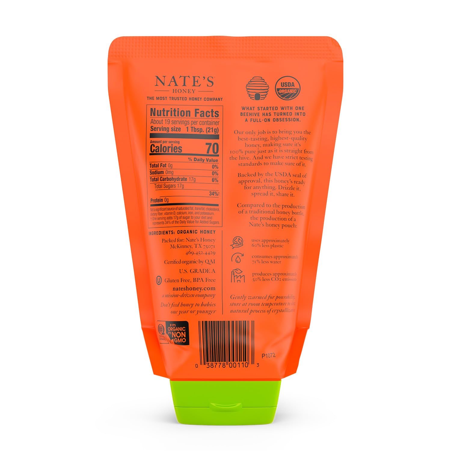 Nate's Organic Honey - 32oz. Squeeze Bottle