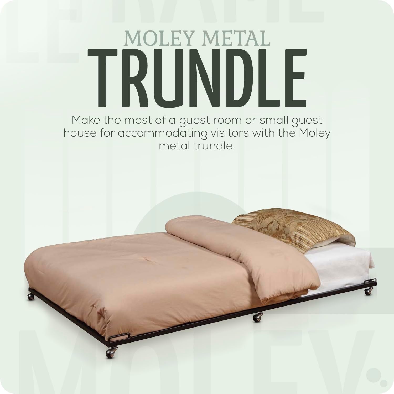 2K Furniture Designs - Twin Size Black Metal Roll Out Trundle Bed Frame for Daybed | Space-Saving Guest Bed - Slides Under Daybeds for Overnight Visitors, Dorms, and Small Spaces