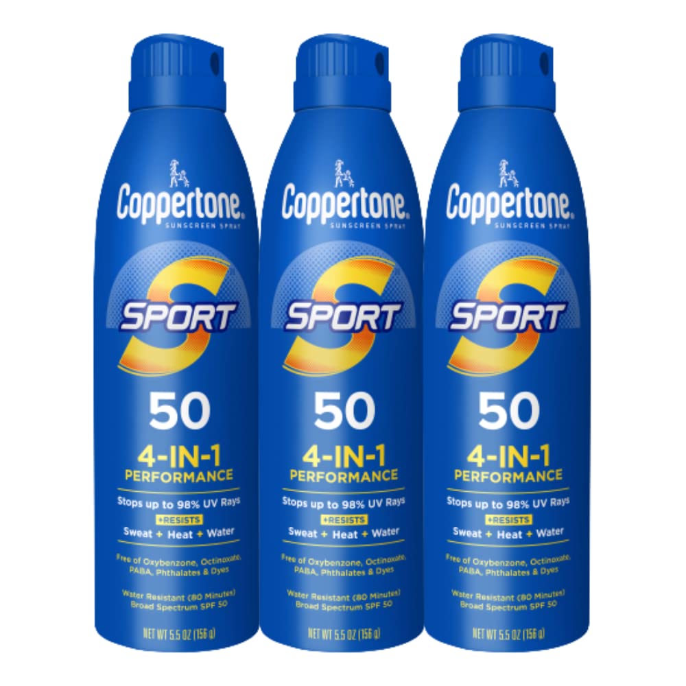 Coppertone SPORT Sunscreen Spray SPF 30, Value Pack, 2 x 5.5 FL OZ | Spray Sunscreen Broad Spectrum SPF 30, Sweat, Heat and Water Resistant, PABA, Oxybenzone, Octinoxate, Paraben and Dye Free