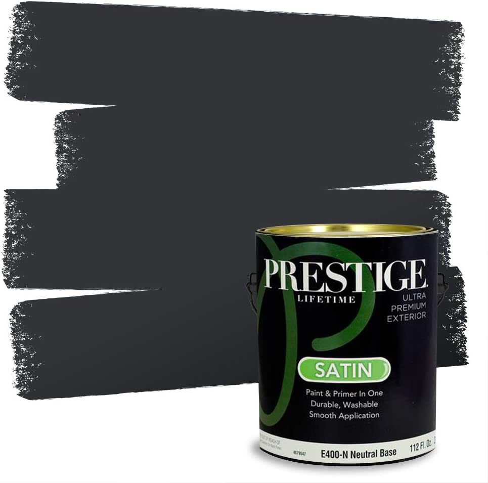 PRESTIGE Paints Exterior Paint and Primer In One, 1-Gallon, Satin, Comparable Match of Sherwin Williams* Black Magic*