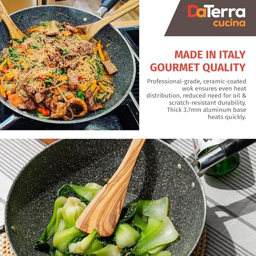 DaTerra Cucina - Nonstick Ceramic Wok with Lid - Oven & Induction Safe, 13"