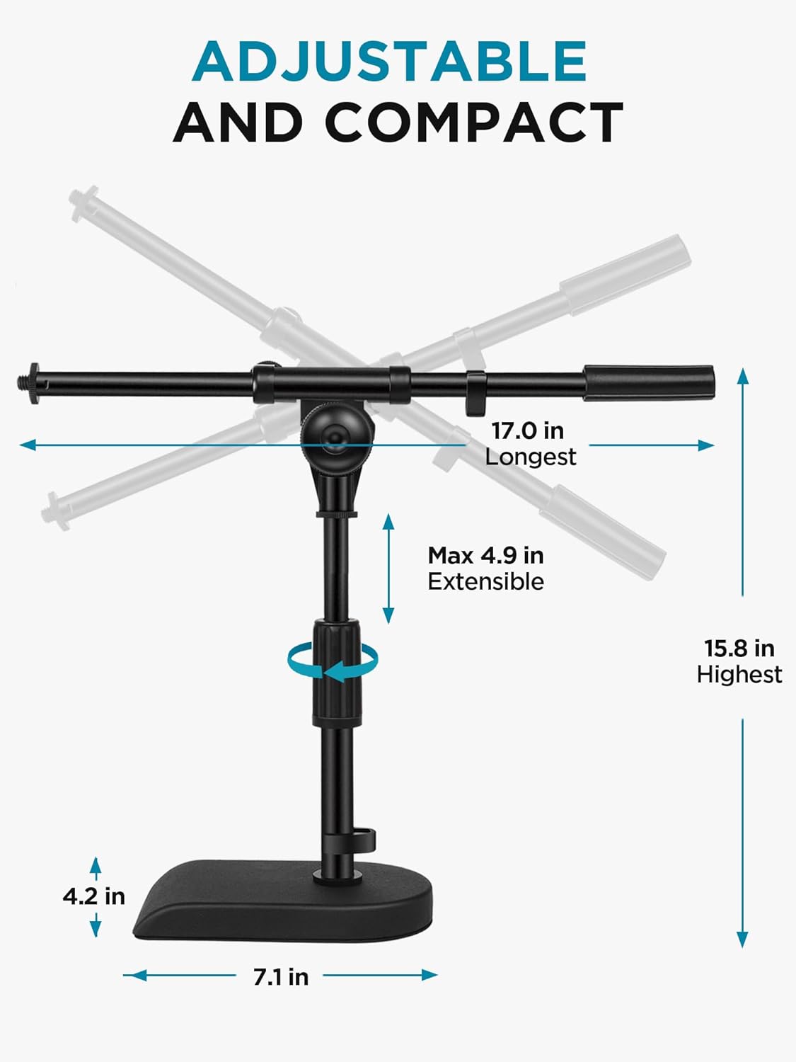 InnoGear Adjustable Desk Microphone Stand, Weighted Base with Soft Grip Twist Clutch, Boom Arm