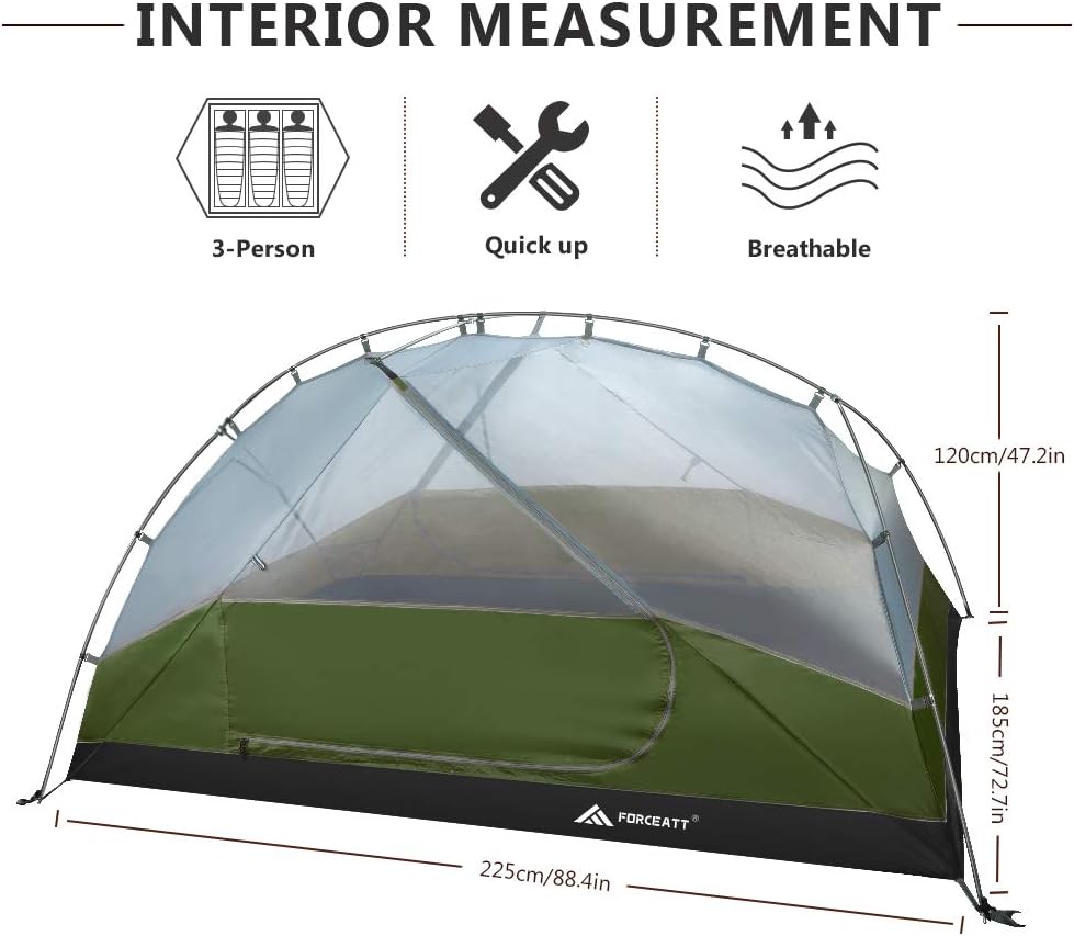 Forceatt Tent for 2 and 3 Person is Waterproof and Windproof, Camping Tent for 3 to 4 Seasons