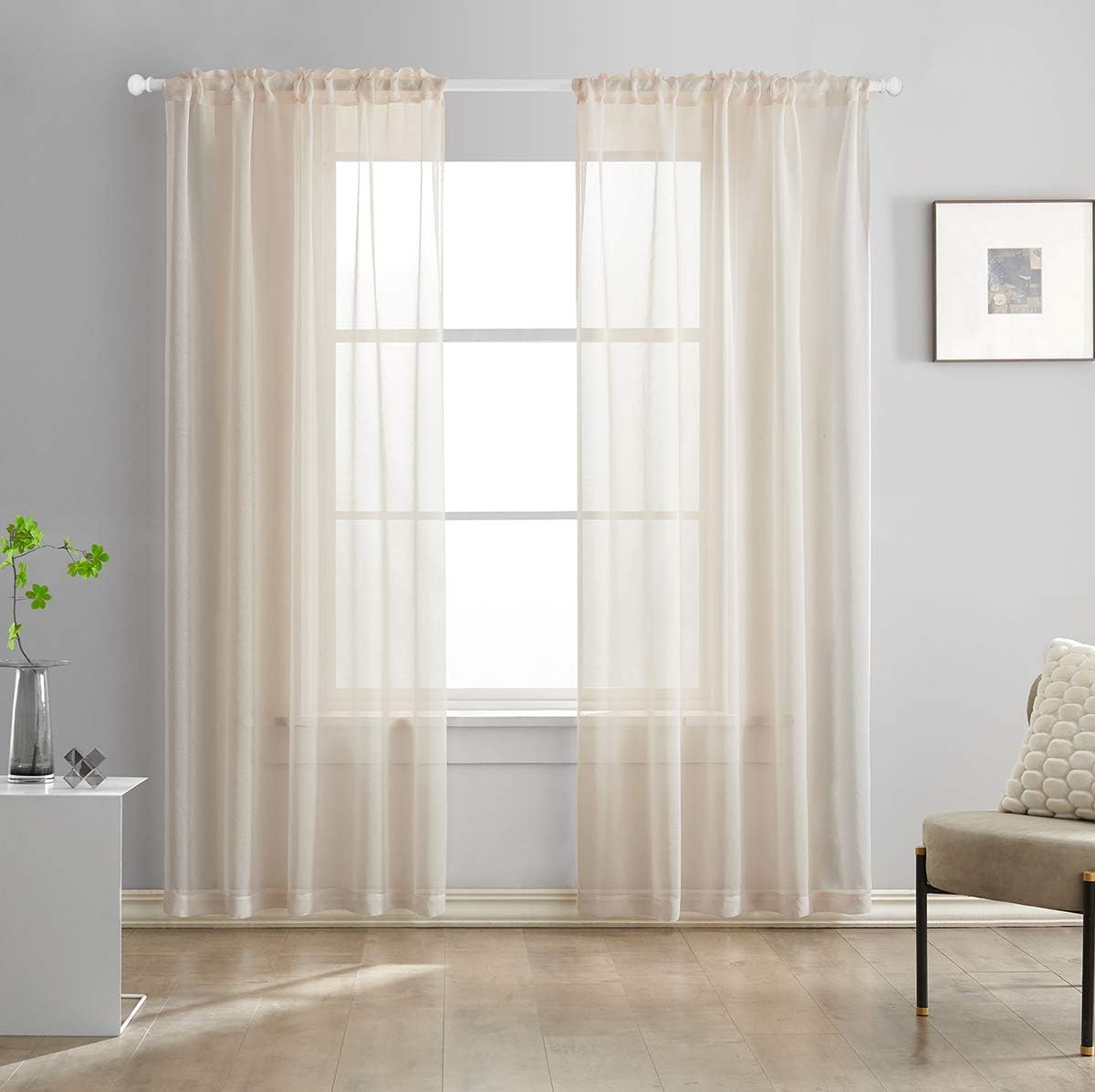 Off White Semi Sheer Curtains 72 Inches Long Faux Linen Off White Sheers Curtain for Bedroom Living Room Girls Kids Room 2 Panels 52x72 Inch Length