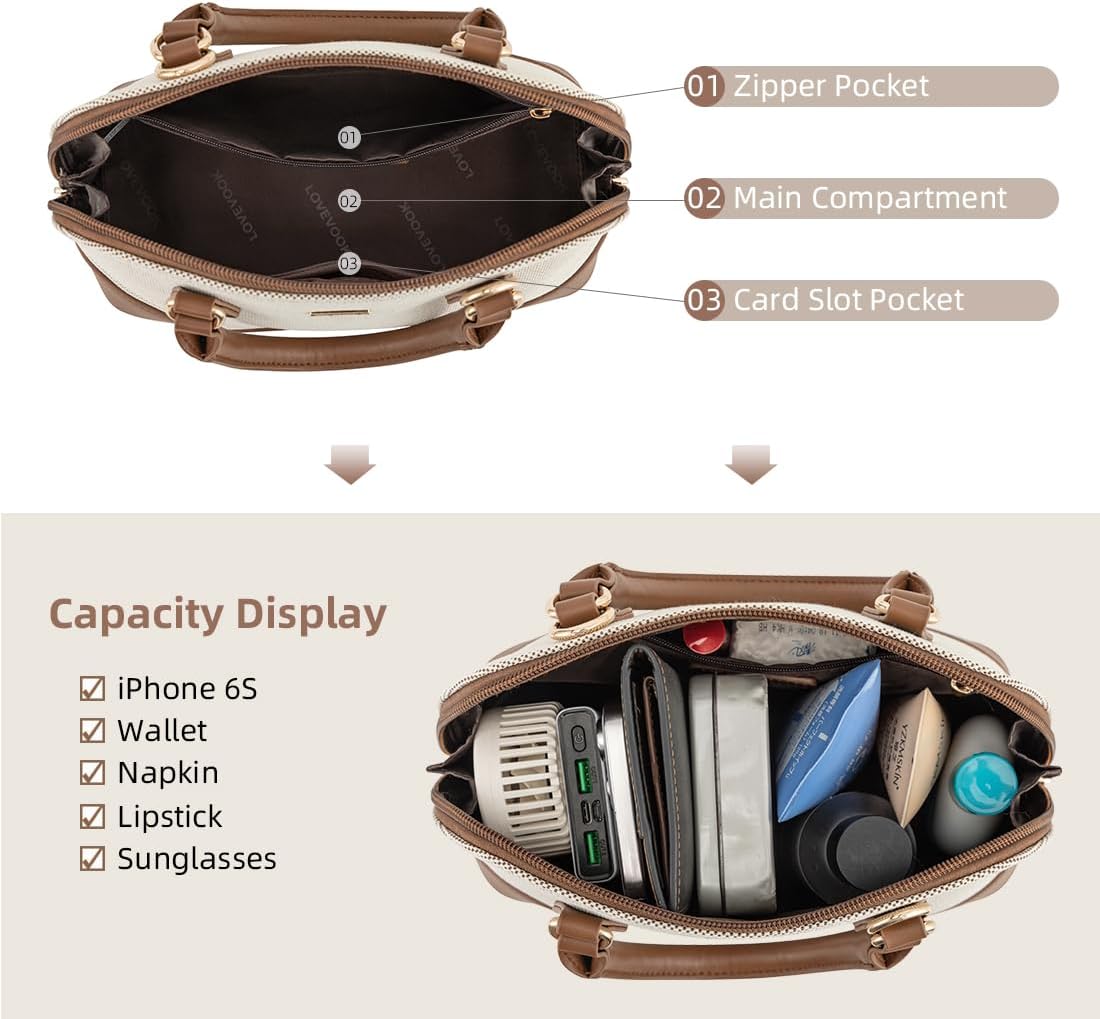 LOVEVOOK Purse for Women, Crossbody Dome Satchel Handbag with Double Zip