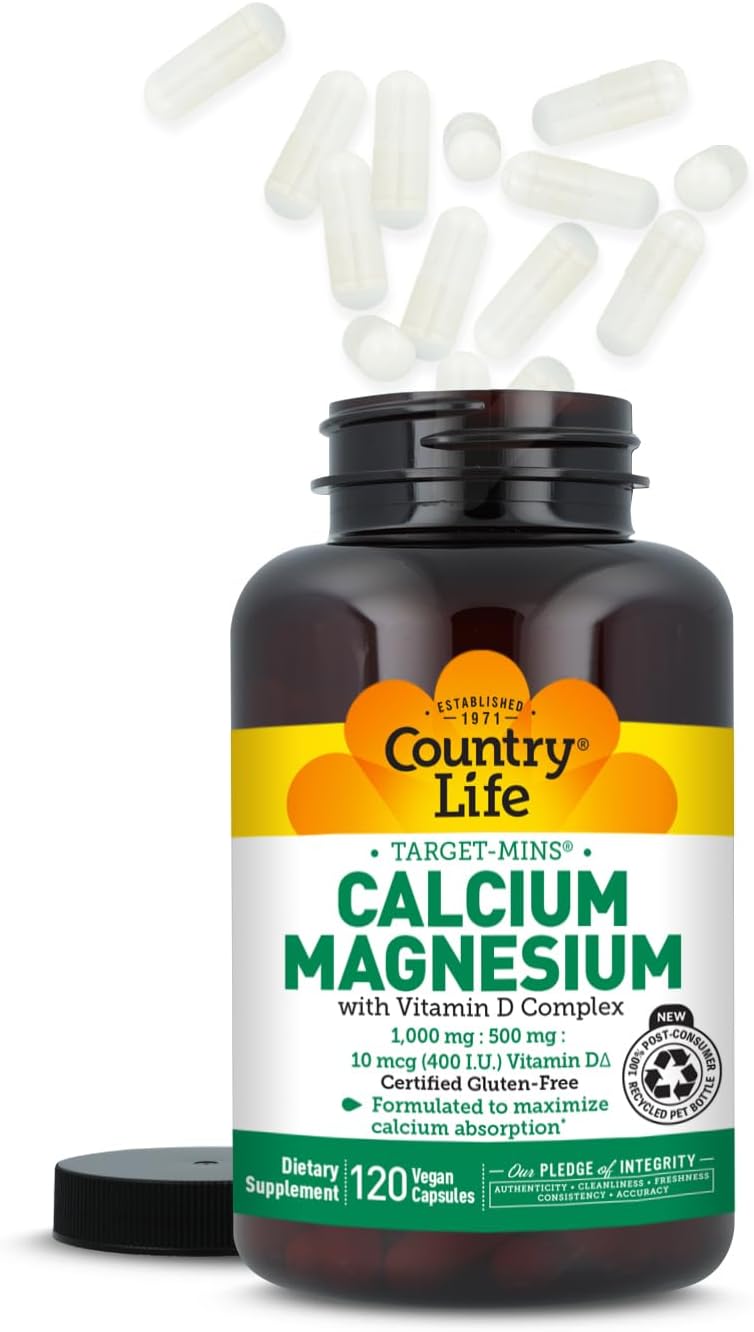 Country Life Target-Mins Calcium Magnesium with Vitamin D, 240 Capsules | 1,000 mg calcium, 500 mg magnesium and 10 mcg vitamin D per serving for bone health and calcium absorption