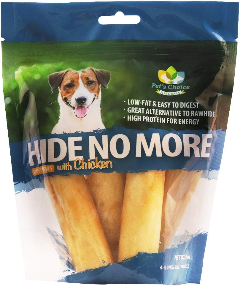 Pet’s Choice Pharmaceuticals HideNoMore, Rawhide Free Chicken Chew Treats for Dogs, 4-5" 4 ct