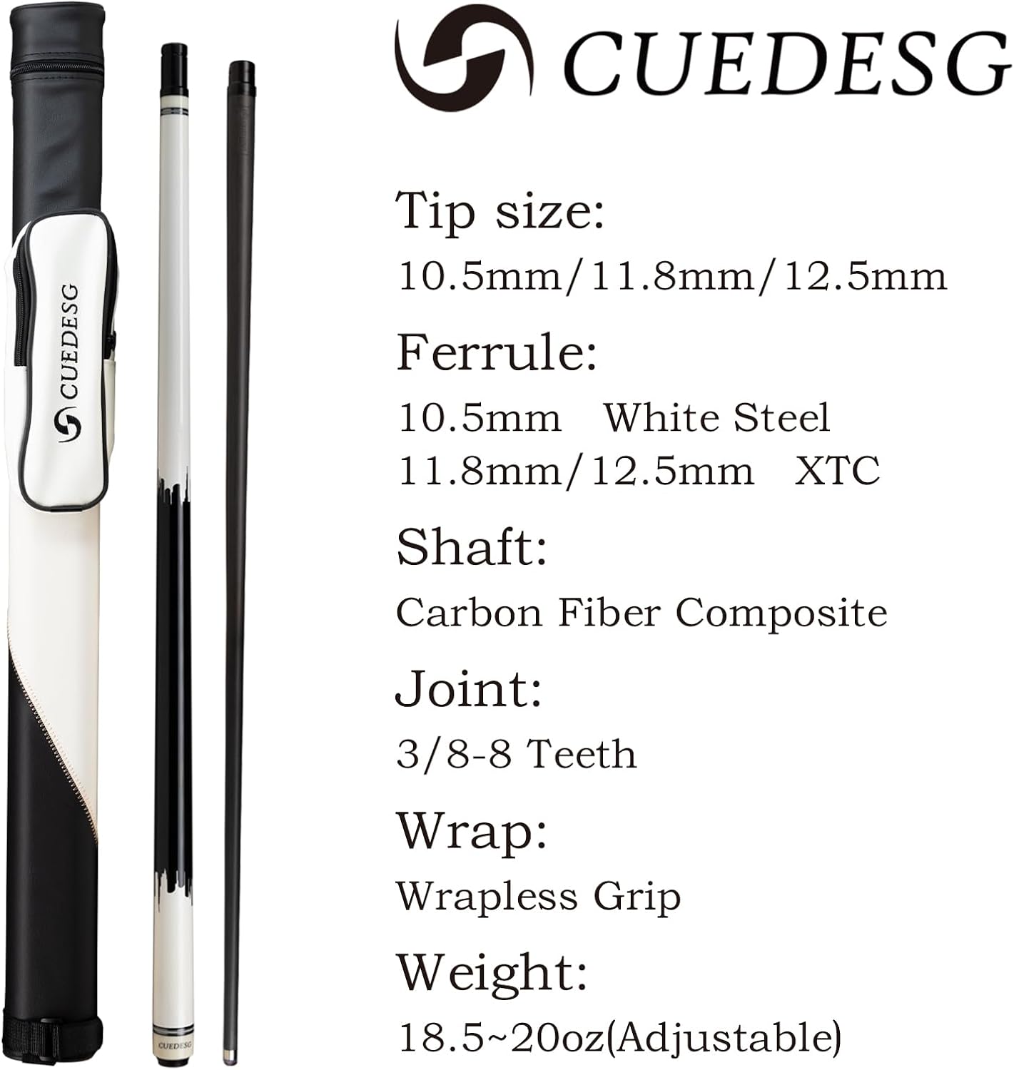 Carbon Fiber Pool Cue Stick 10.5mm/11.8mm/12.5mm,Low Deflection Pool Stick,Professional Cue Stick with Case