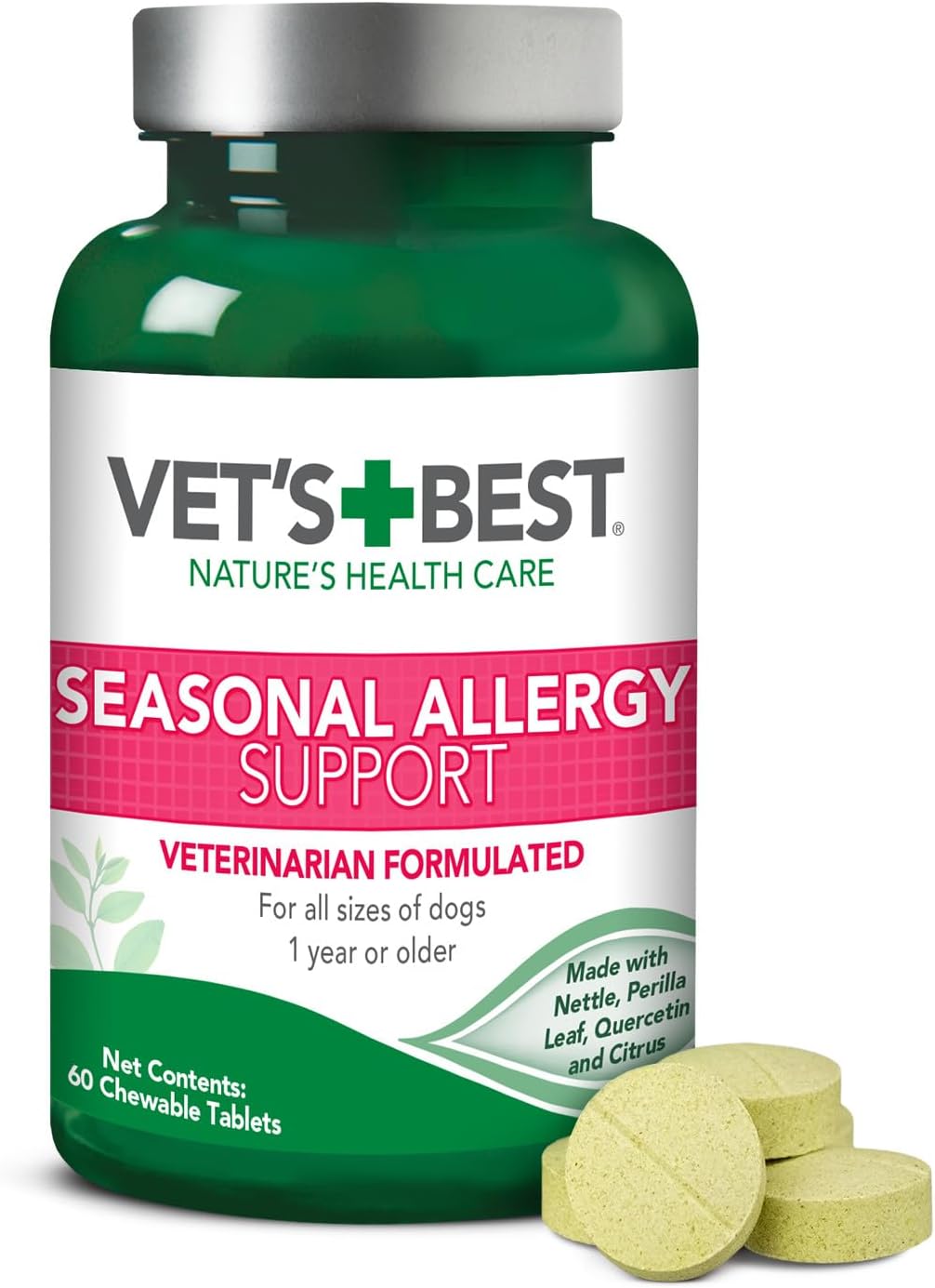 Vet's Best Seasonal Allergy Chewable Tablets for Dogs, Soothes Dog, 60ct | Seasonal Allergy Relief Tablets, Helps Soothe Itchy Skin