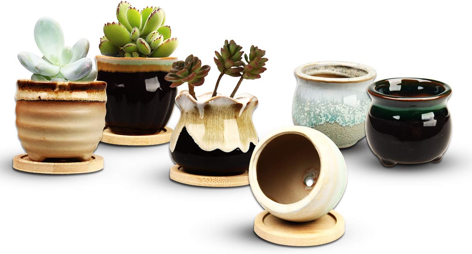 2.1 Inch Ceramic Small Succulent Pot,Plant Pots,Mini Flower Pots | Ceramic Succulent Pots with Drainage,Small Planter for Mini Plant Flowing Glaze Base Serial Set with Holes for Indoor,Outdoor