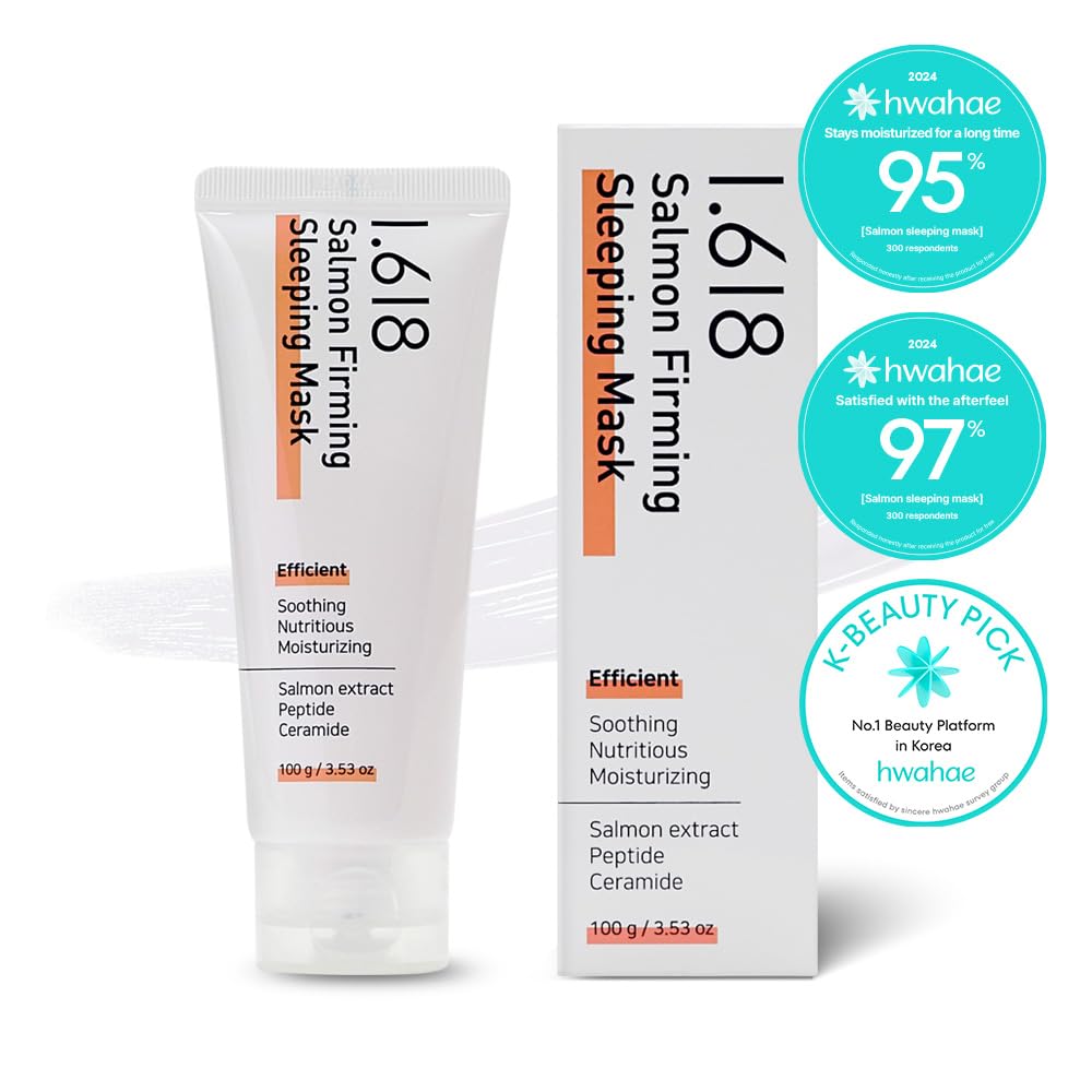 1.618 Salmon Firming Sleeping Mask 3.53oz - Korean Overnight Moisturizer Face Cream with Peptide, Vit-P, Beta Glucan, Centella Asiatica, Ceramide NP