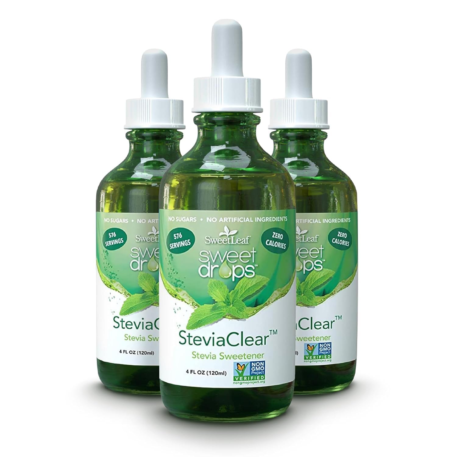 SweetLeaf Stevia Drops Liquid Sweetener, SteviaClear - 4 Fl Oz, Pack of 3 | Unflavored Sweet Drops, Organic Stevia Leaf Extract, Zero Calorie, No Erythritol, Sugar Substitute, With Dropper
