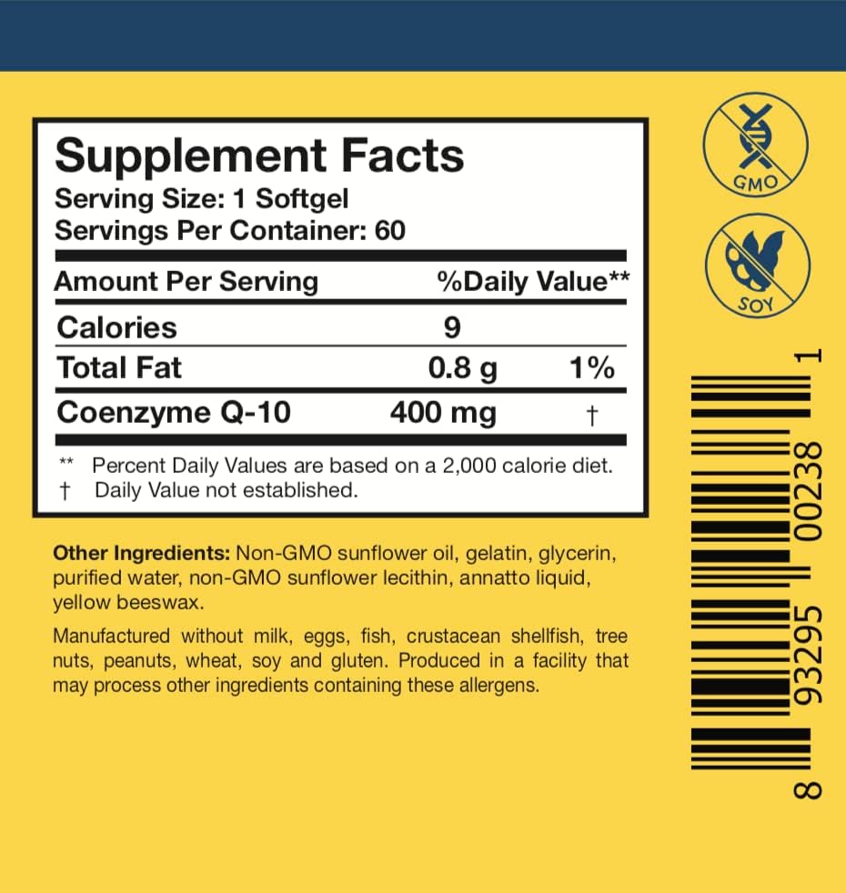 Researched Nutritionals CoQ10 400mg Softgels Heart Health Supplement, 60 Ct | Therapeutic-Strength Coenzyme Q10 Supplement, Supports Cellular Energy