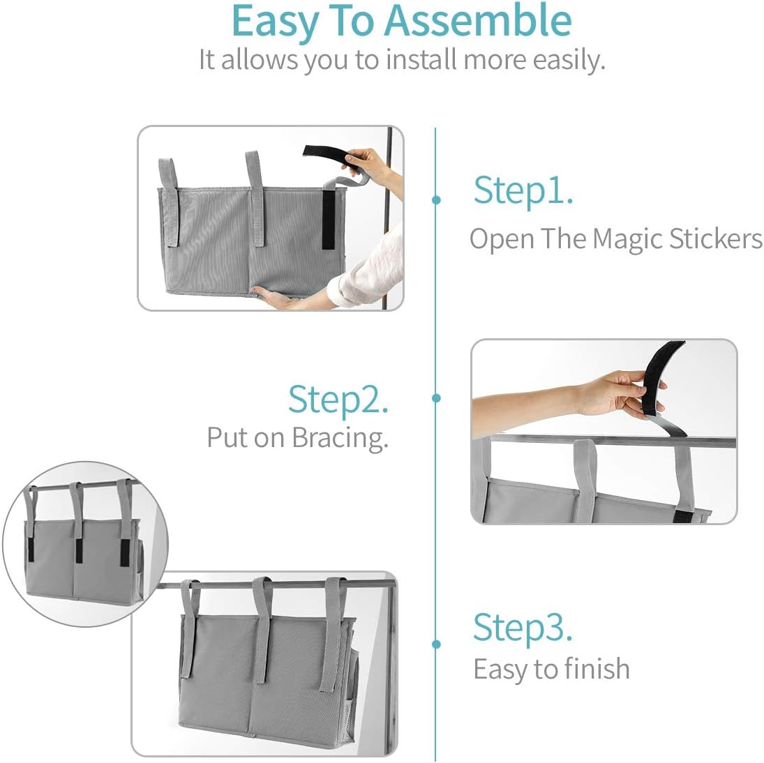 Bseash Bunk Bed Organizer, Bedside Caddy Hanging Bed Organizer Storage Bag 8 Pockets, for College Dorm Rooms Bed, Hospital Bed, Baby Bed Rails
