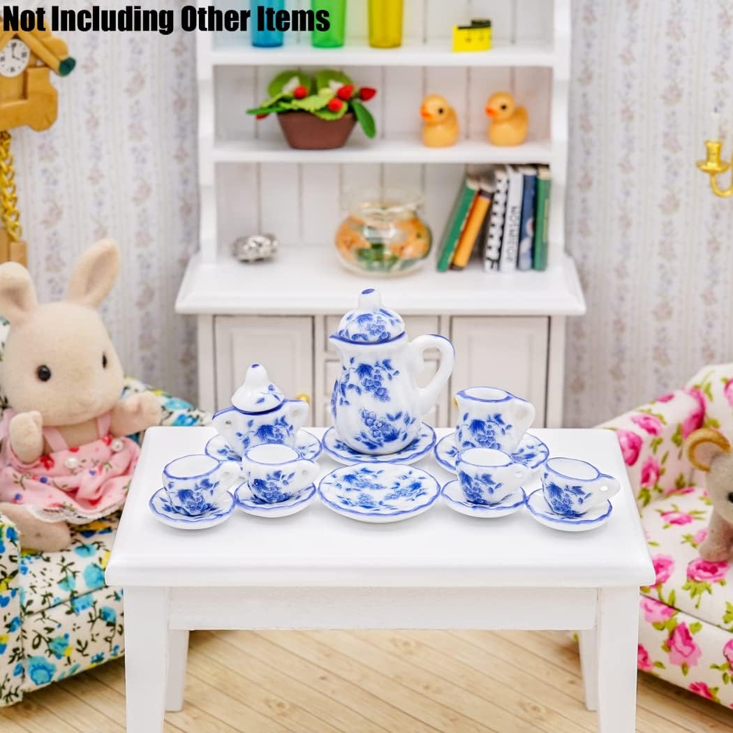 Odoria 1/12 Miniature Porcelain Tea Set 15Pcs Dollhouse Decoration Accessories, Grapes