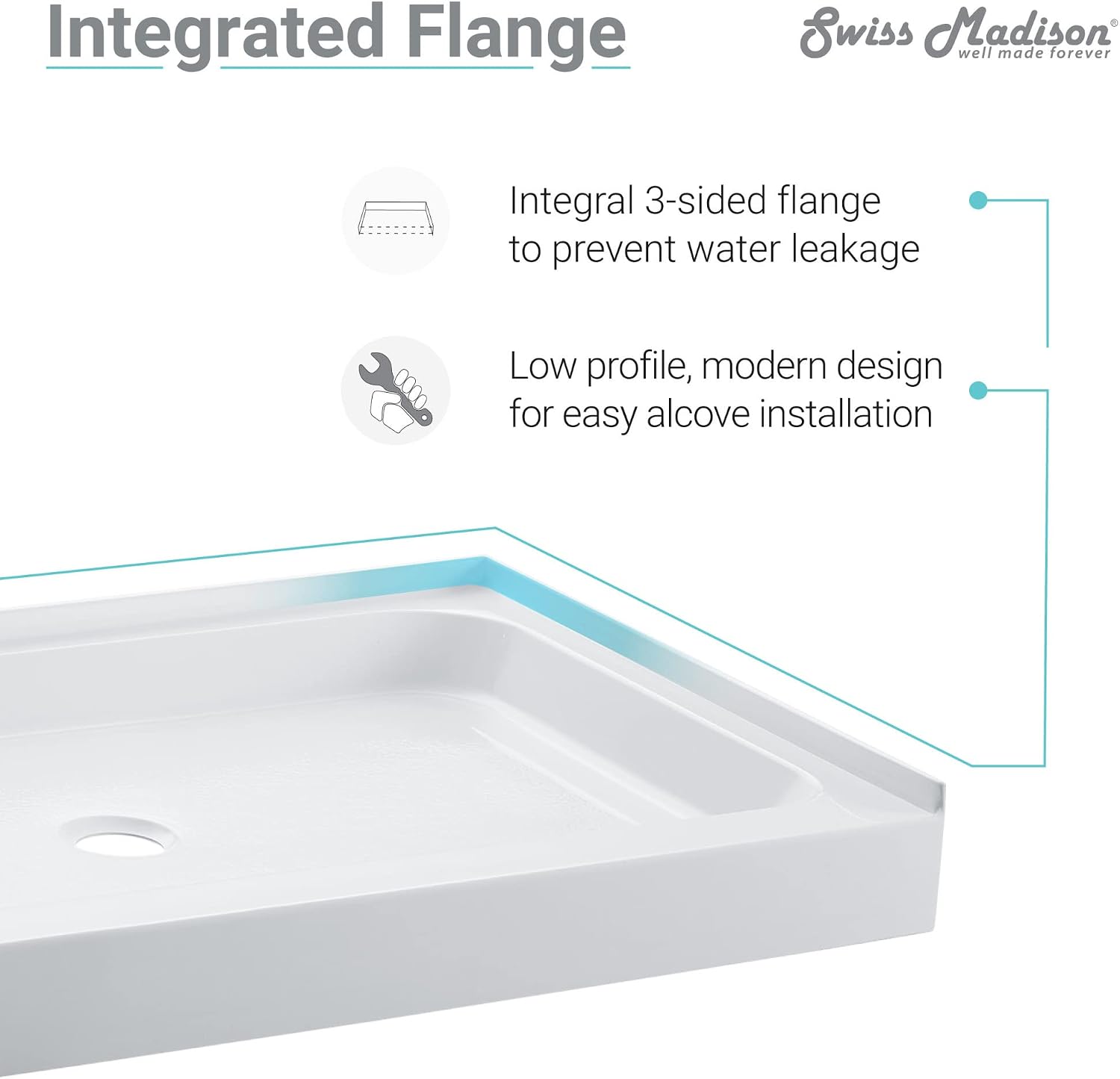 Voltaire 60" x 32" Single-Threshold, Right-Hand Drain, Shower Base in Gray