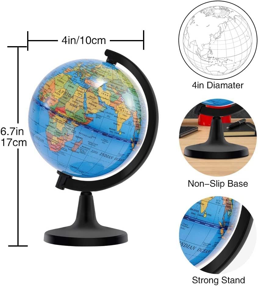 Wizdar 4 inch World Globe for Kids Learning