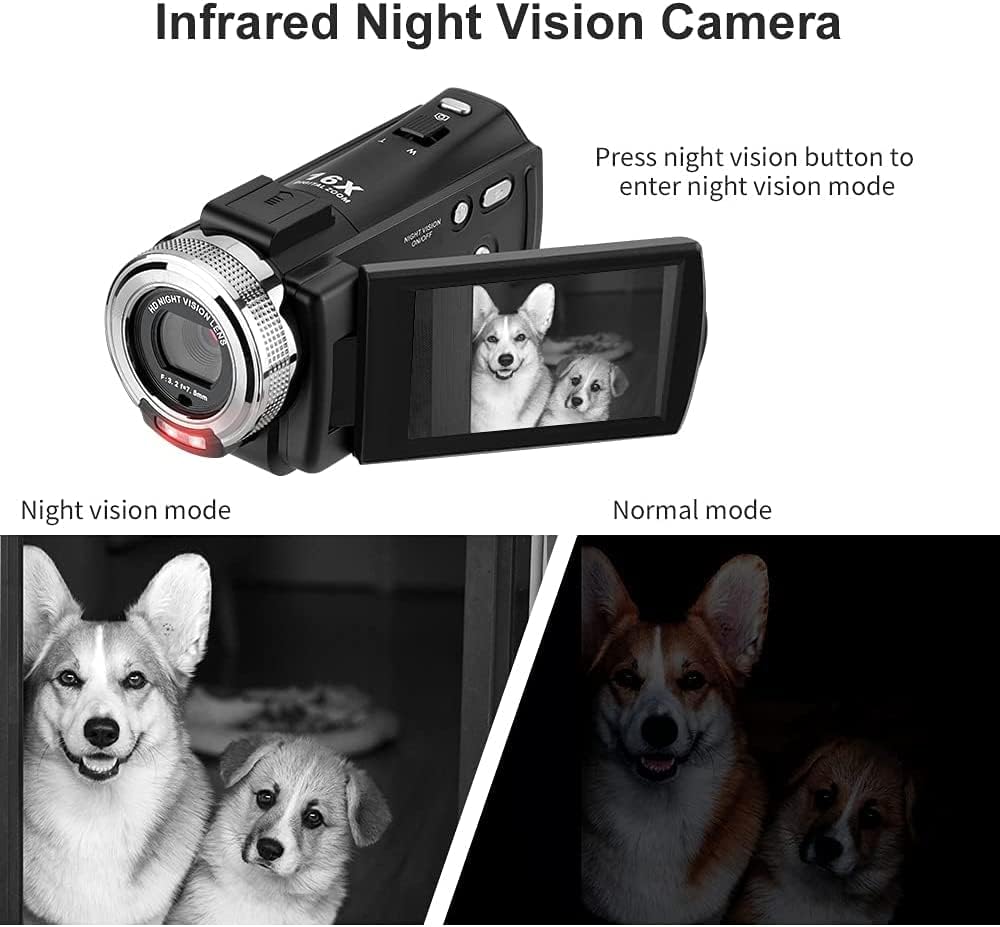 ORDRO V12 1080P Camcorder Night Vision with 16G Card 2 Batteries