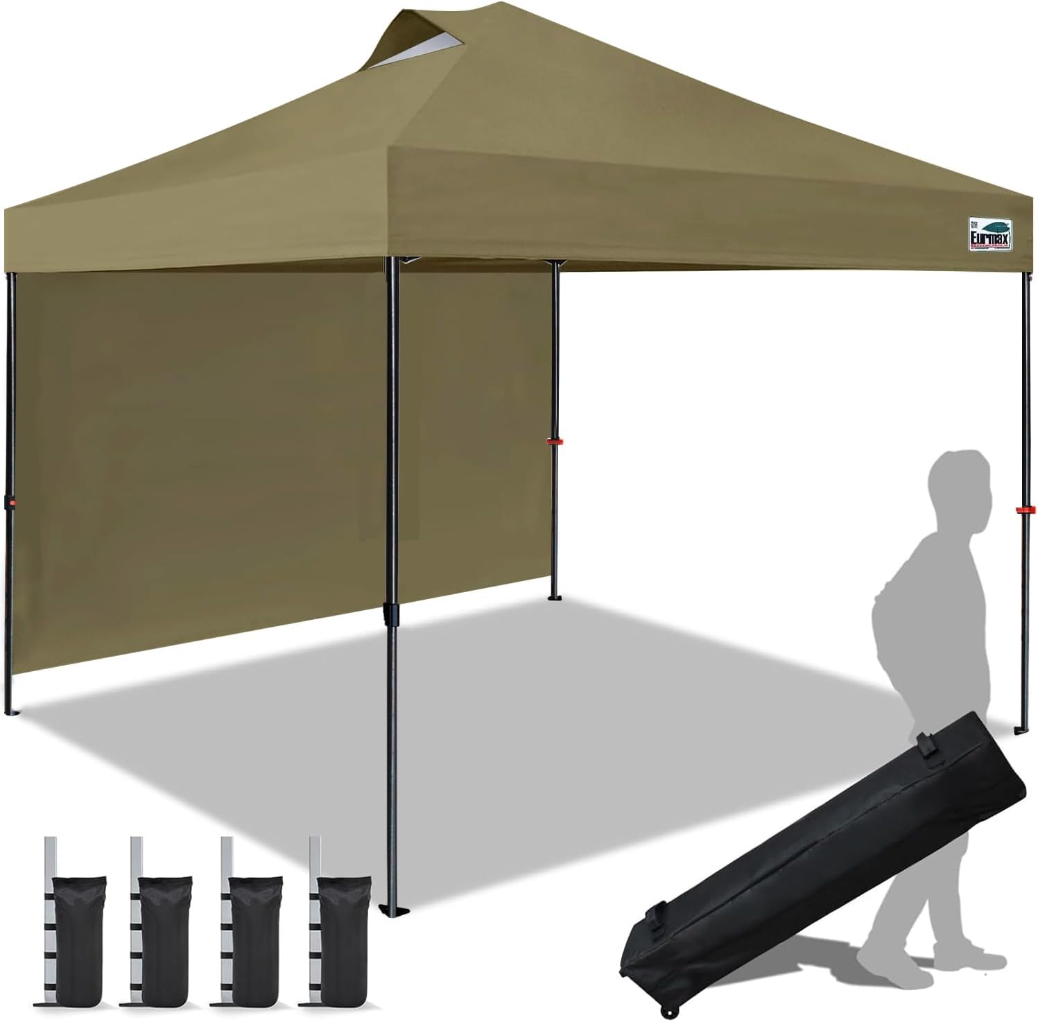 Eurmax USA 10x10 Pop Up Canopy Tent,Commercial Tent with Patented No-Tip Rolling Bag,4 Zippered Removable Walls,UV & Water Resistant Canopy Top,Heavy Duty Outdoor Gazebo,Instant Shelter(White)