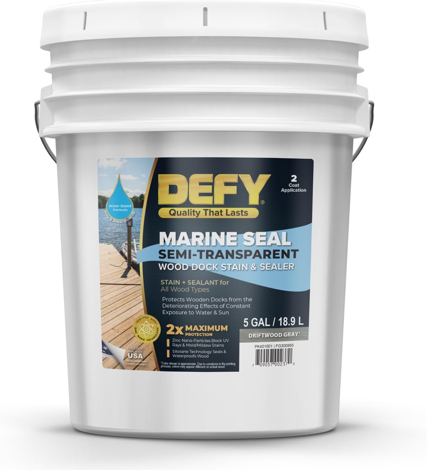 DEFY Marine Seal Semi-Transparent Exterior Wood Stain and Sealer - Waterproof Sealant for Wood Docks, Boat Piers, Marinas, Boardwalks, & More - Cedar Tone - 5 Gallon, Made in USA