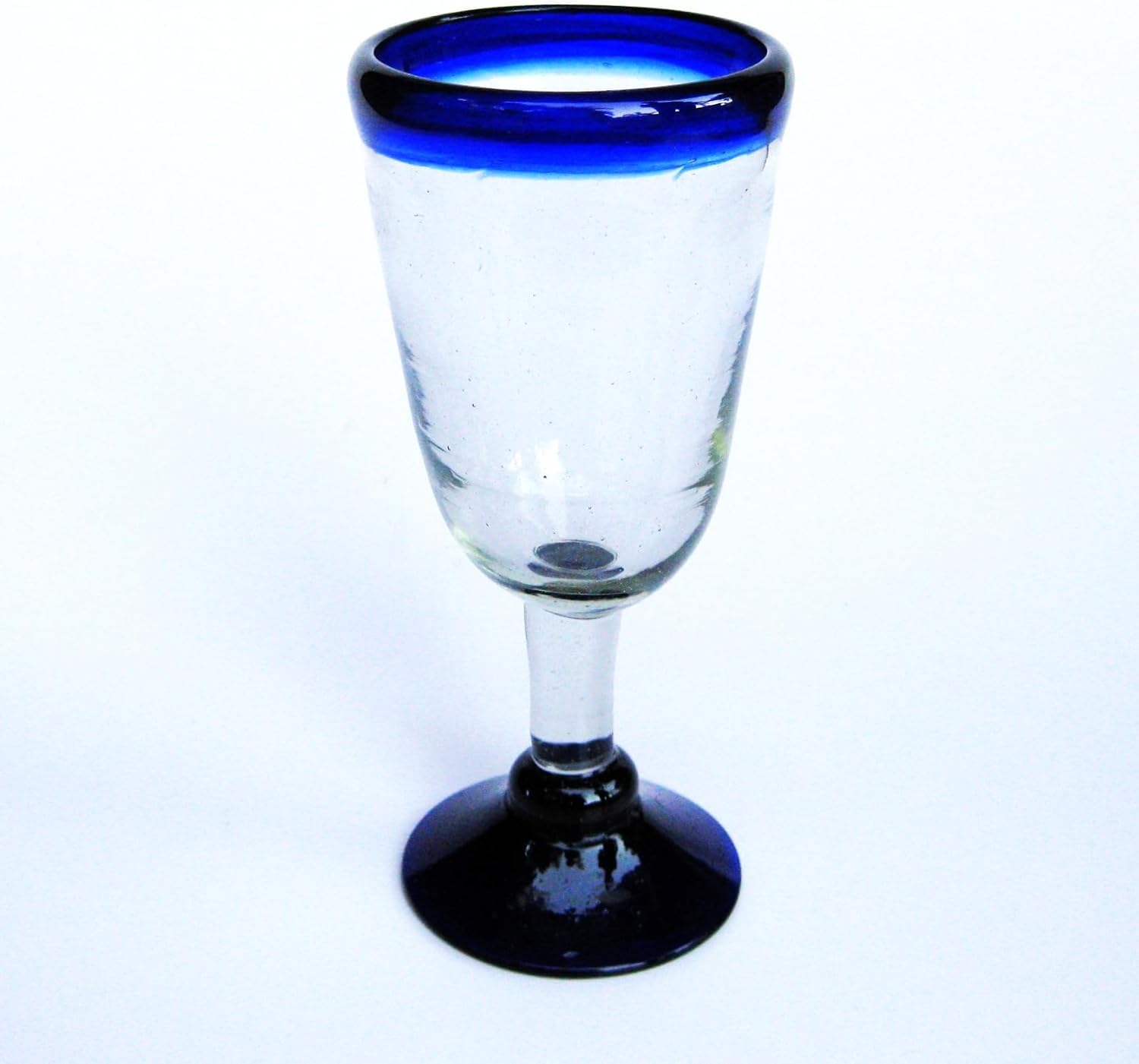 Cobalt Blue Rim 13 oz Wine Glasses (set of 6), Recycled Glass, Lead-free, Toxin-Free (13oz Wine)