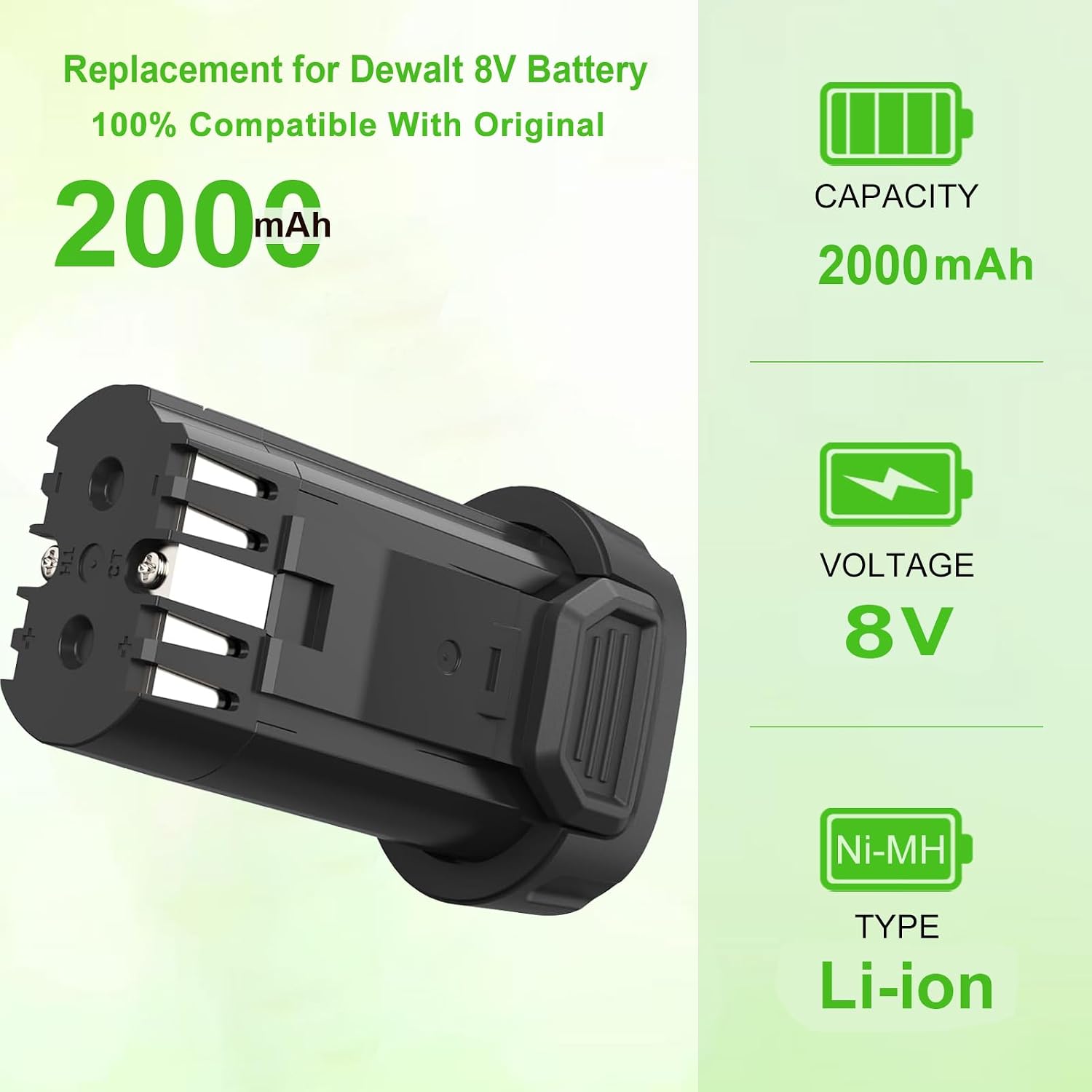 2000mAh 8V Battery and Charger for Dewalt Compatible with Dewalt 8V DCB080 DCF680N1 DW4390 DCF680N2 DCF680G2(Battery and Charger Included)