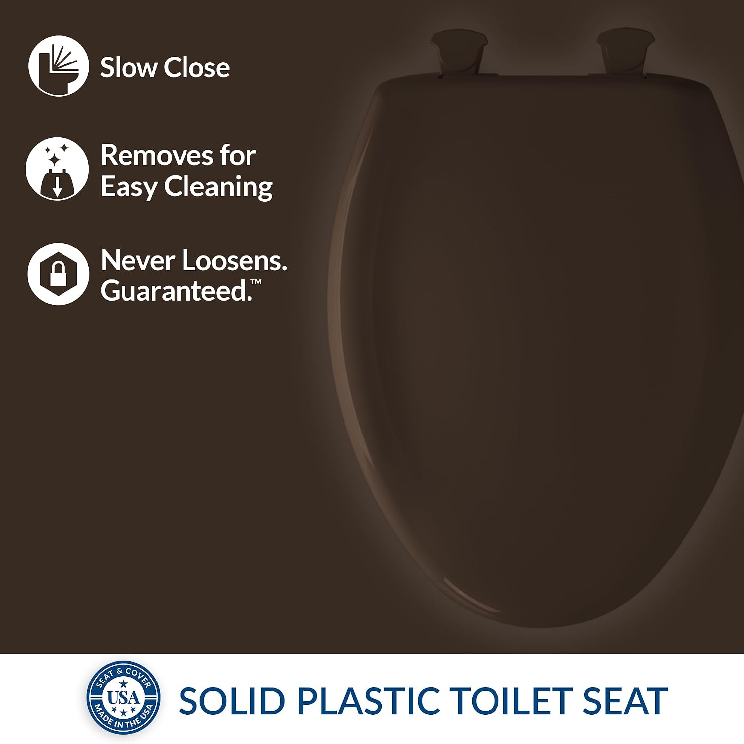 Bemis Classic Colors Slow Close Toilet Seat, Easy Clean Hinges and Durable Plastic Seat, Made in USA, Elongated, Black