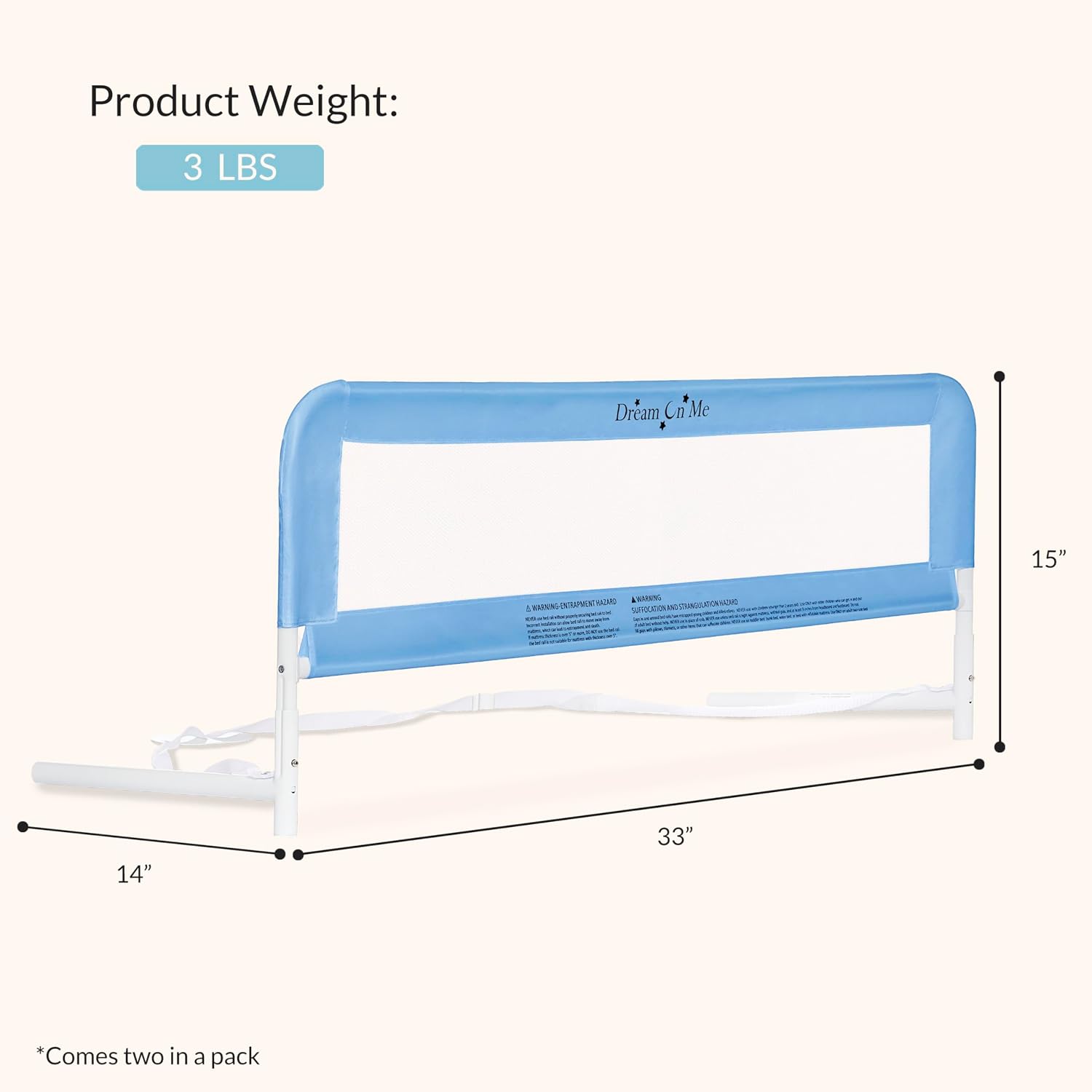 Dream On Me Lightweight Mesh Security Adjustable Bed Rail Double Pack with Breathable Mesh Fabric in White, 2 Count (Pack of 1)