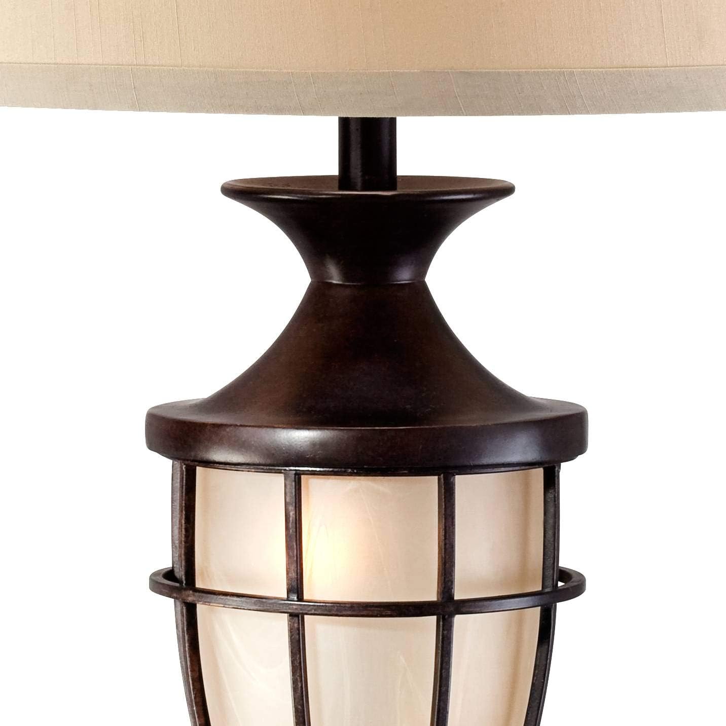 Cage 33" Large Table Lamp Mission Night Light Champagne Nightlight | Brushed Bronze Brown Iron Glass Living Room Bedroom House Bedside Nightstand Home Office Entryway Beige Drum