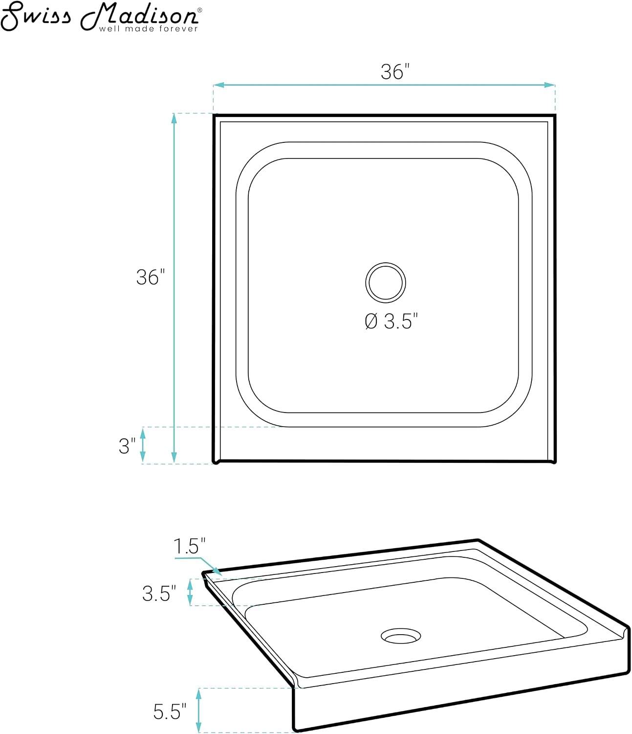 Voltaire 60" x 32" Single-Threshold, Right-Hand Drain, Shower Base in Gray