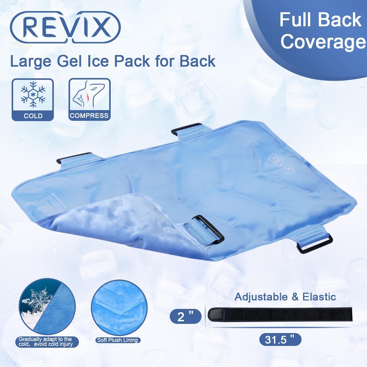REVIX XXL Full Back Ice Pack Wrap, Large Gel Packs for Injuries Reusable