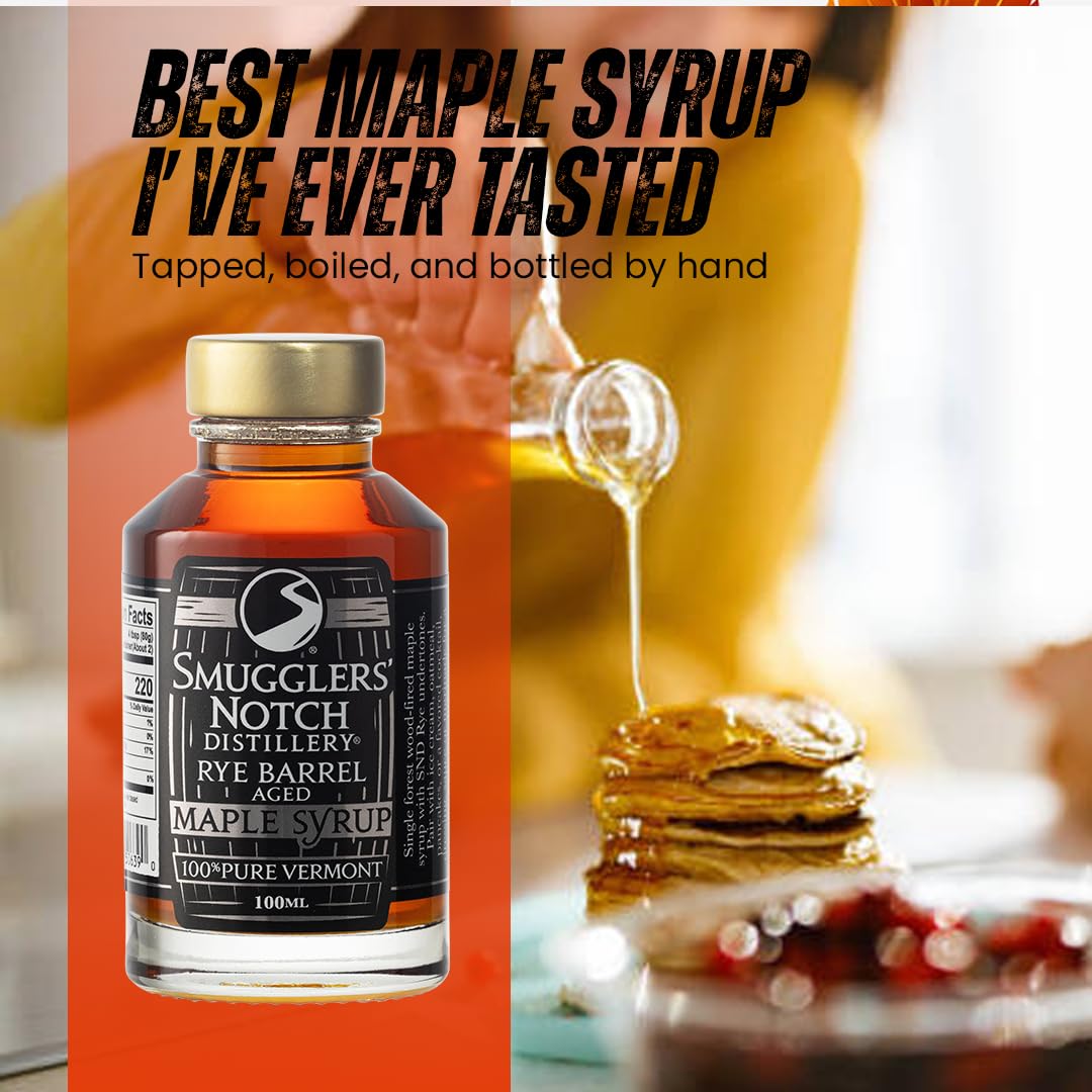 Smugglers’ Notch Maple Works – Bourbon Barrel Aged – 100% Pure Vermont Maple Syrup – Natural Sweetener & Gluten Free – Rich Taste – Waffles and Pancakes, Cocktails, Marinades, 3.38 Fl Oz. (100 mL)