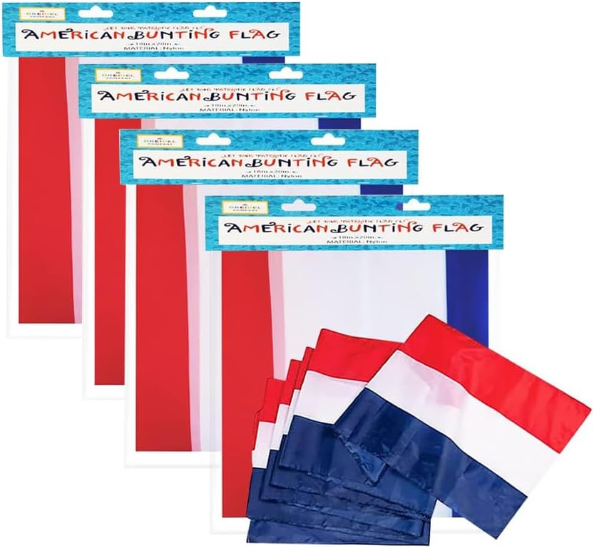 2-Pack Large Patriotic USA Flag Bunting Decorations 4th of July Memorial Day Large Red, White & Blue - 18" x 20 Feet. (2-Pack)