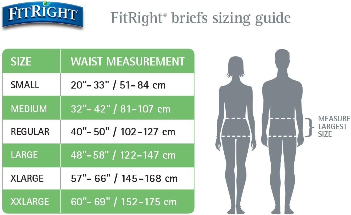 FitRight Adult Diapers, Extra Heavy Absorbency, XL (Waist Size 56in-64in), 80 Count, OptiFit Incontinence Briefs for Men and Women, Disposable, Moisture Wicking, Leak Protection,