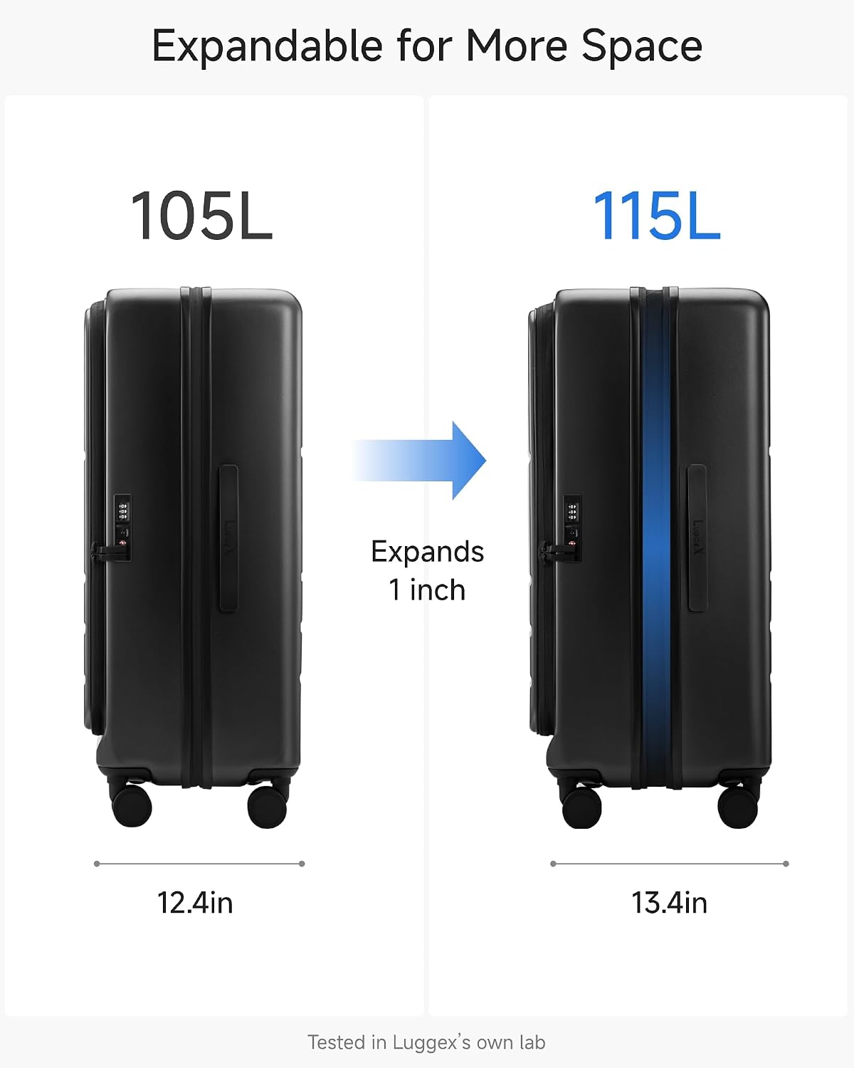 LUGGEX Checked Top Opening Expandable Suitcase, Black, 28" | Checked Luggage, Top Opening Design, 100% PC Hard Shell, Expandable Storage, TSA Approved Lock, 105L-115L Capacity, FX-Core